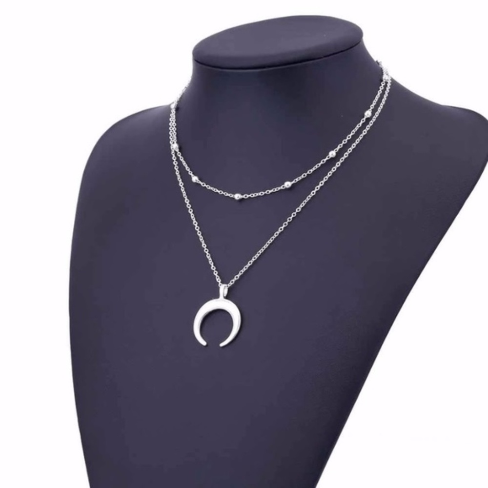 Two Layer Crescent Moon Necklace - Picture 7 of 7